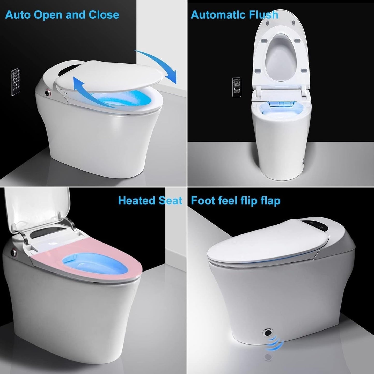 WC intelligente, WC bidet monoblocco per bagni, WC moderno allungato con acqua calda, doppio scarico automatico, funzionamento con sensore a pedale