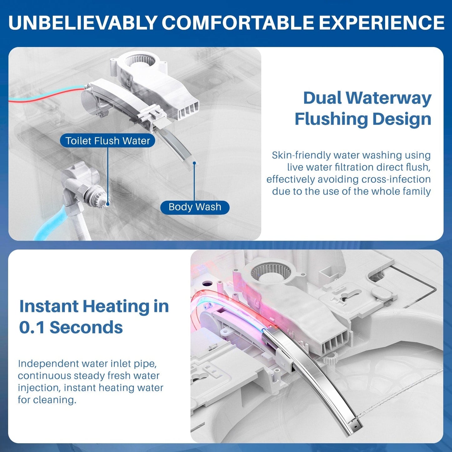 WC intelligente, WC bidet monoblocco per bagni, WC moderno allungato con acqua calda, doppio scarico automatico, funzionamento con sensore a pedale