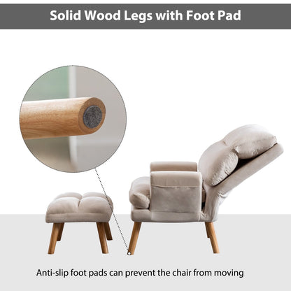 Poltrona da soggiorno casual in tessuto morbido con schienale e gambe regolabili