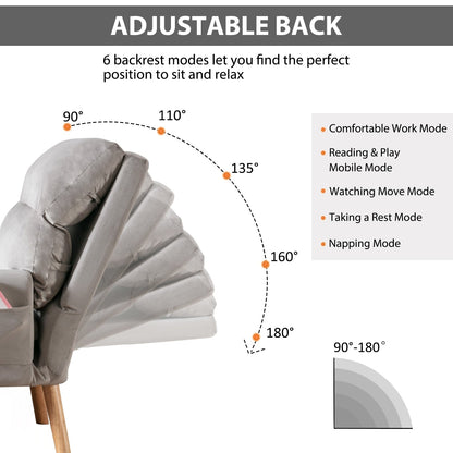 Poltrona da soggiorno casual in tessuto morbido con schienale e gambe regolabili