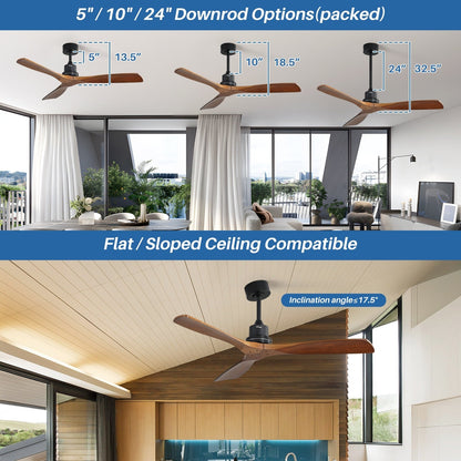 Ventilatore da soffitto in legno per interni Sofucor 52 con telecomando, luce integrata opzionale