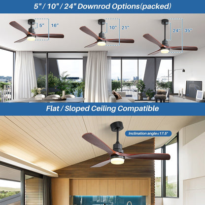 Ventilatore da soffitto in legno per interni Sofucor 52 con telecomando, luce integrata opzionale