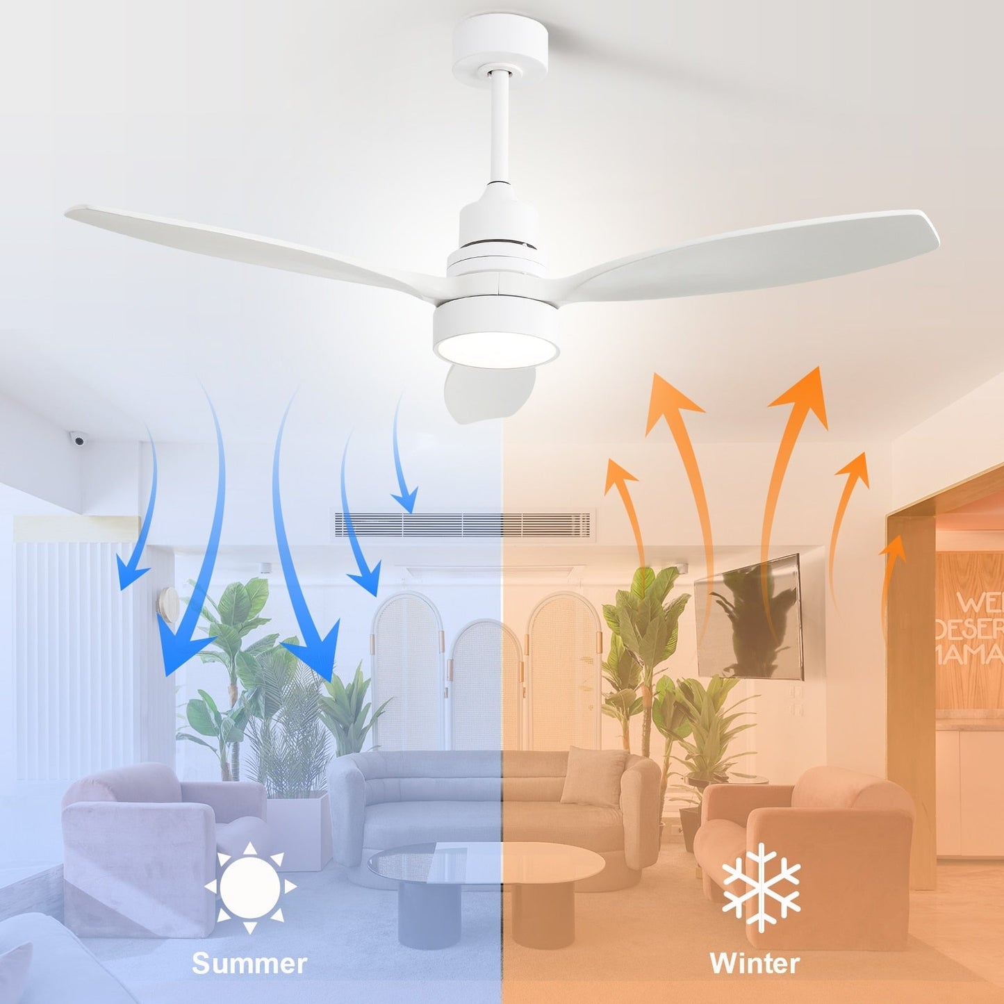 Ventilatore da soffitto in legno per interni Sofucor 52 con telecomando, luce integrata opzionale