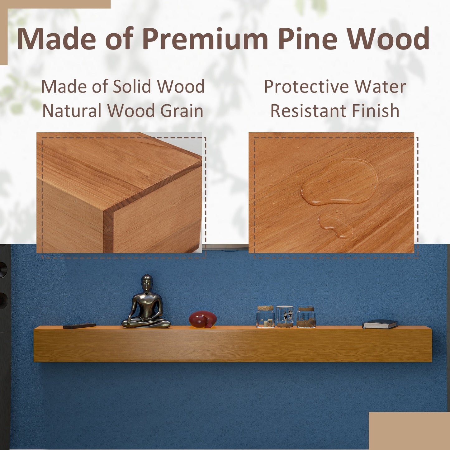 Mensola sospesa per camino in pino massello da parete