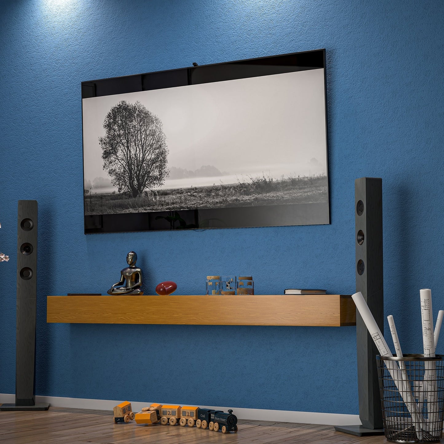 Mensola sospesa per camino in pino massello da parete