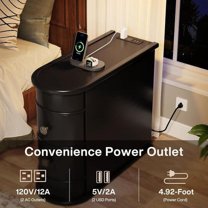 Tavolino laterale in legno massello, tavolino stretto a due cassetti sottile