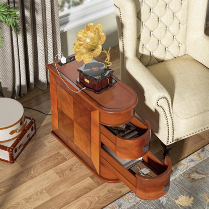 Tavolino laterale in legno massello, tavolino stretto a due cassetti sottile