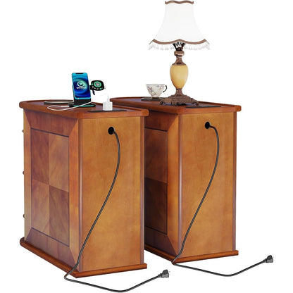 Tavolino laterale in legno massello, tavolino stretto a due cassetti sottile