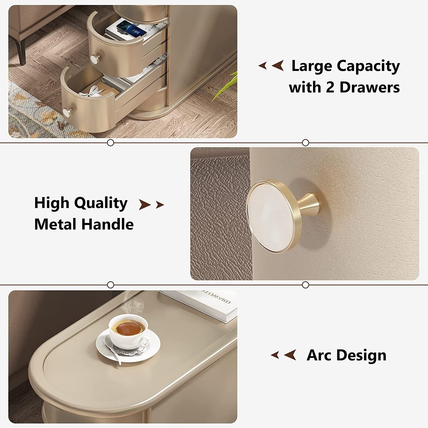 Tavolino laterale in legno massello, tavolino stretto a due cassetti sottile