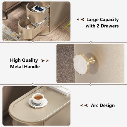 Tavolino laterale in legno massello, tavolino stretto a due cassetti sottile