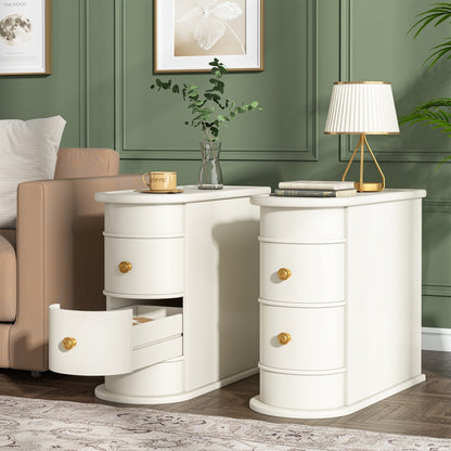 Tavolino laterale in legno massello, tavolino stretto a due cassetti sottile