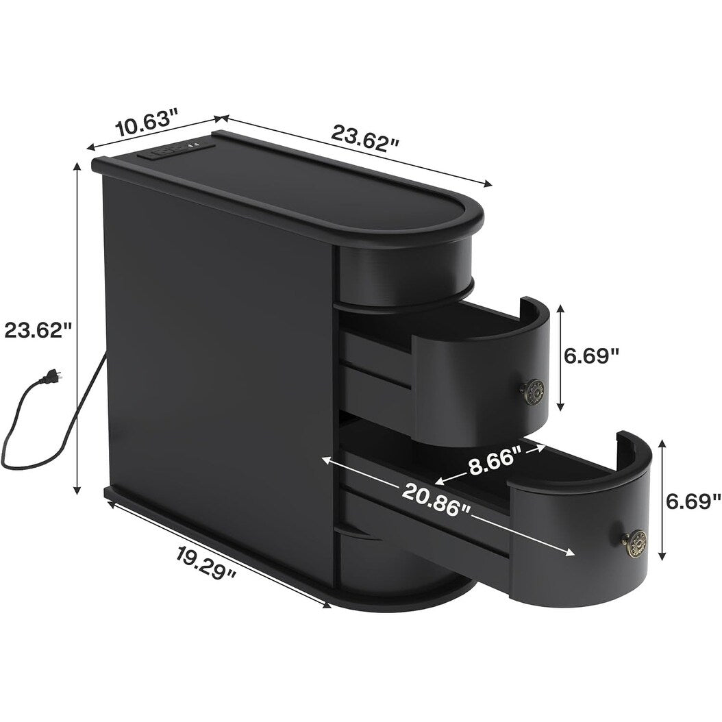 Tavolino laterale in legno massello, tavolino stretto a due cassetti sottile