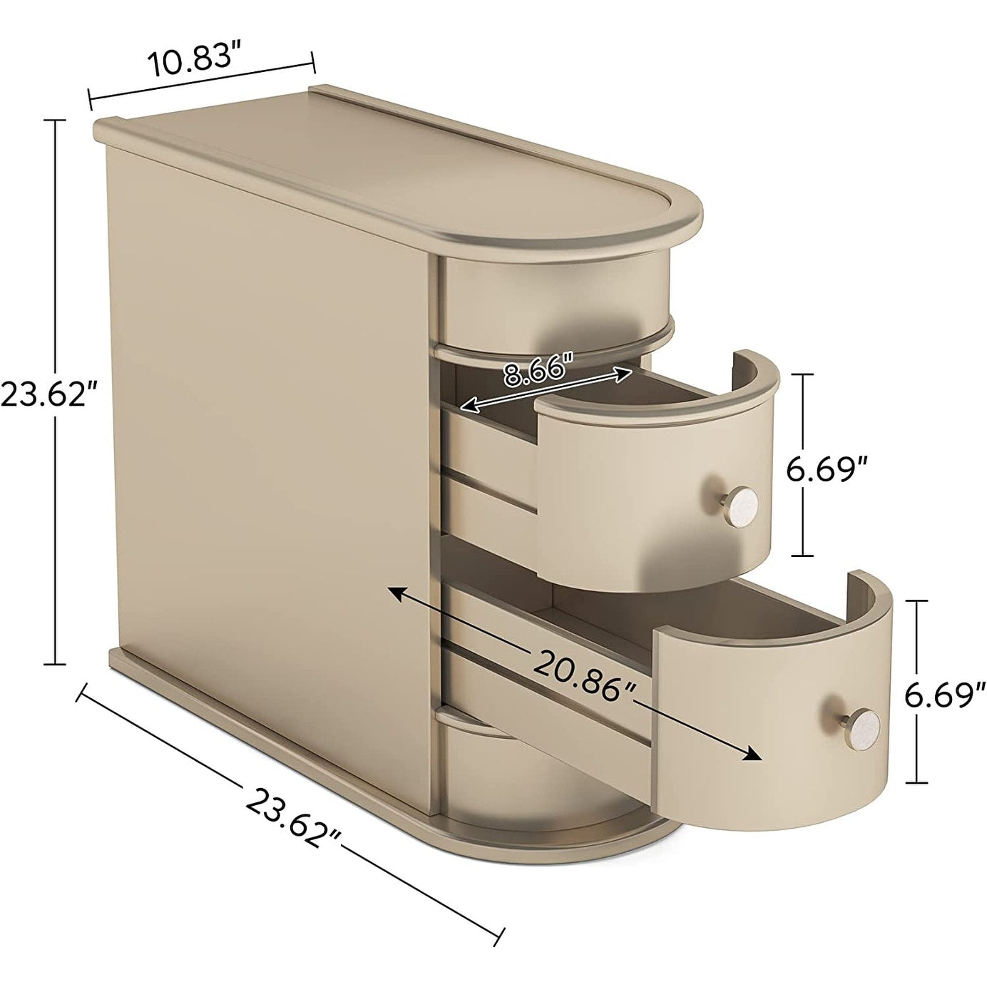 Tavolino laterale in legno massello, tavolino stretto a due cassetti sottile