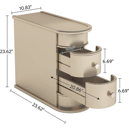 Tavolino laterale in legno massello, tavolino stretto a due cassetti sottile