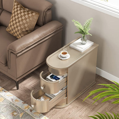 Tavolino laterale in legno massello, tavolino stretto a due cassetti sottile