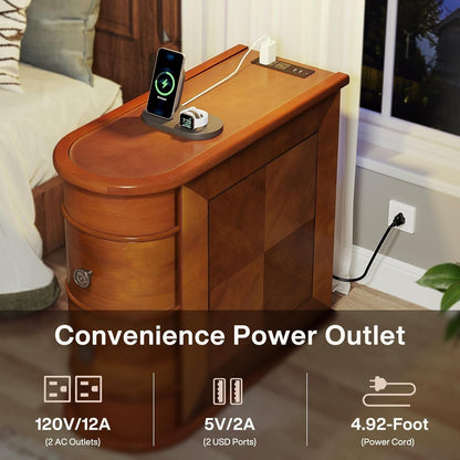 Tavolino laterale in legno massello, tavolino stretto a due cassetti sottile