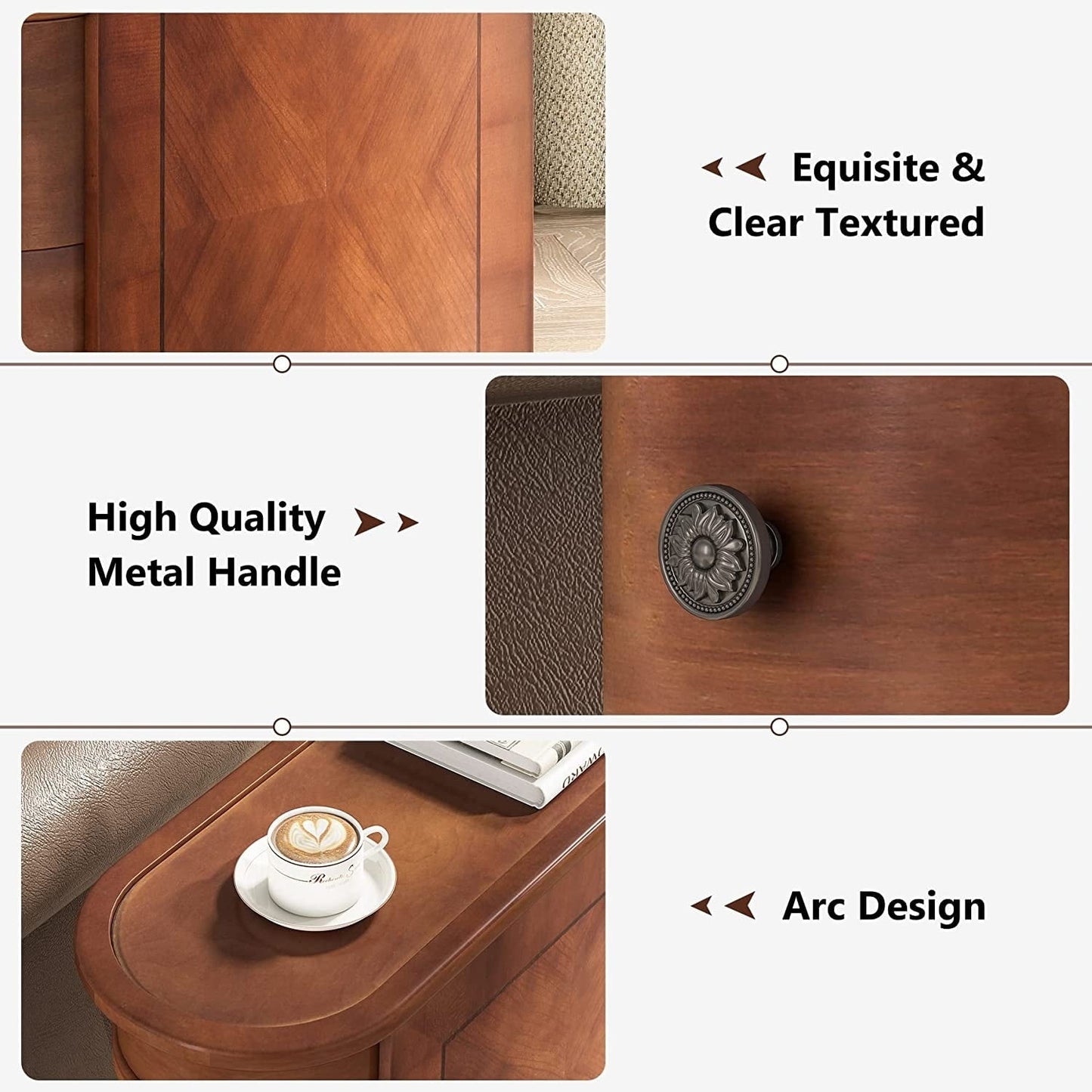 Tavolino laterale in legno massello, tavolino stretto a due cassetti sottile