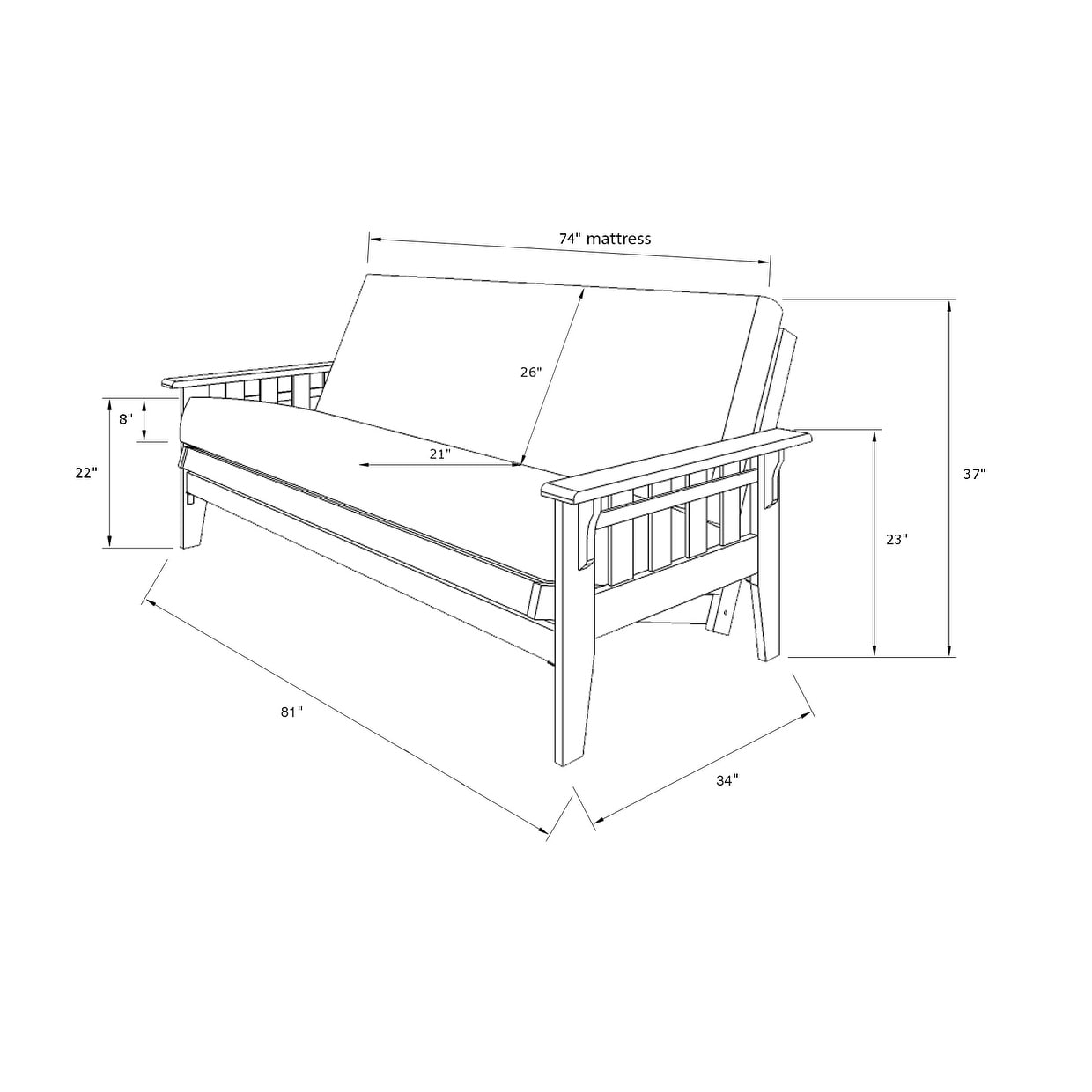 Set futon rustico Somette Tucson in noce full-size con materasso