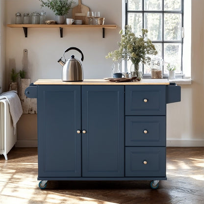 Carrello da cucina Sophia &amp; William con ribaltina e piano in legno di caucciù, carrello da cucina con ruote e ampio mobiletto portaoggetti