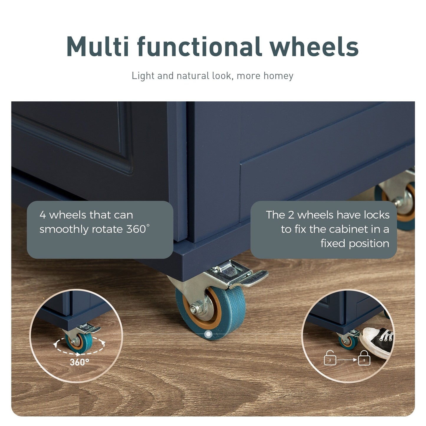 Carrello da cucina Sophia &amp; William con ribaltina e piano in legno di caucciù, carrello da cucina con ruote e ampio mobiletto portaoggetti