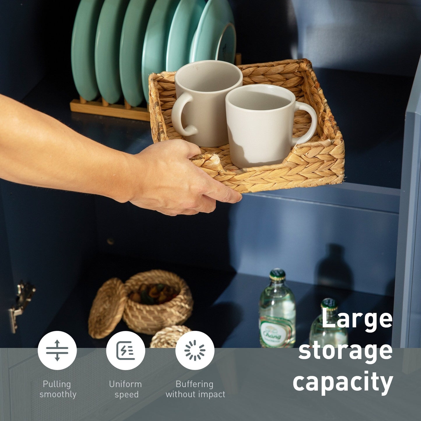 Carrello da cucina Sophia &amp; William con ribaltina e piano in legno di caucciù, carrello da cucina con ruote e ampio mobiletto portaoggetti