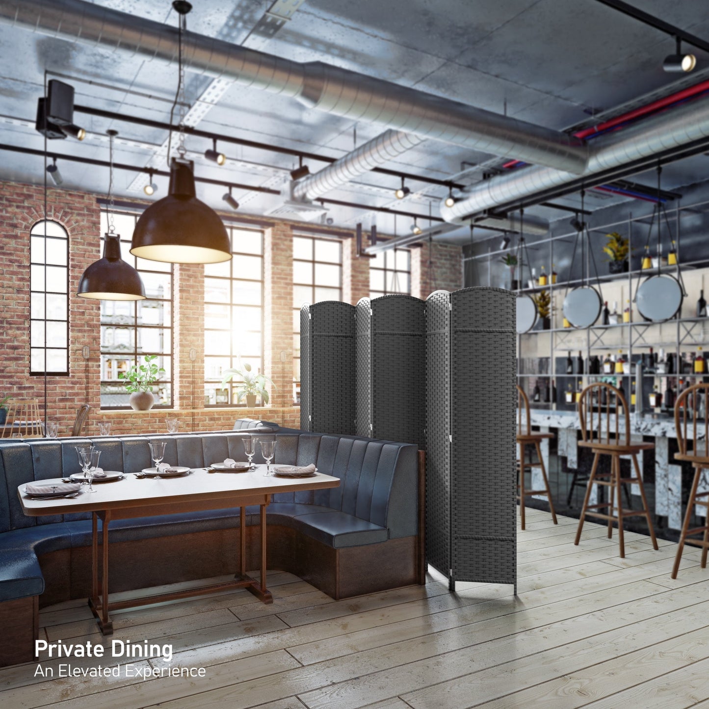 Divisorio per ambienti Sorbus a 6 pannelli, divisorio per la privacy alto, divisorio a parete pieghevole extra largo con doppia cerniera, intrecciato a mano - 6 piedi