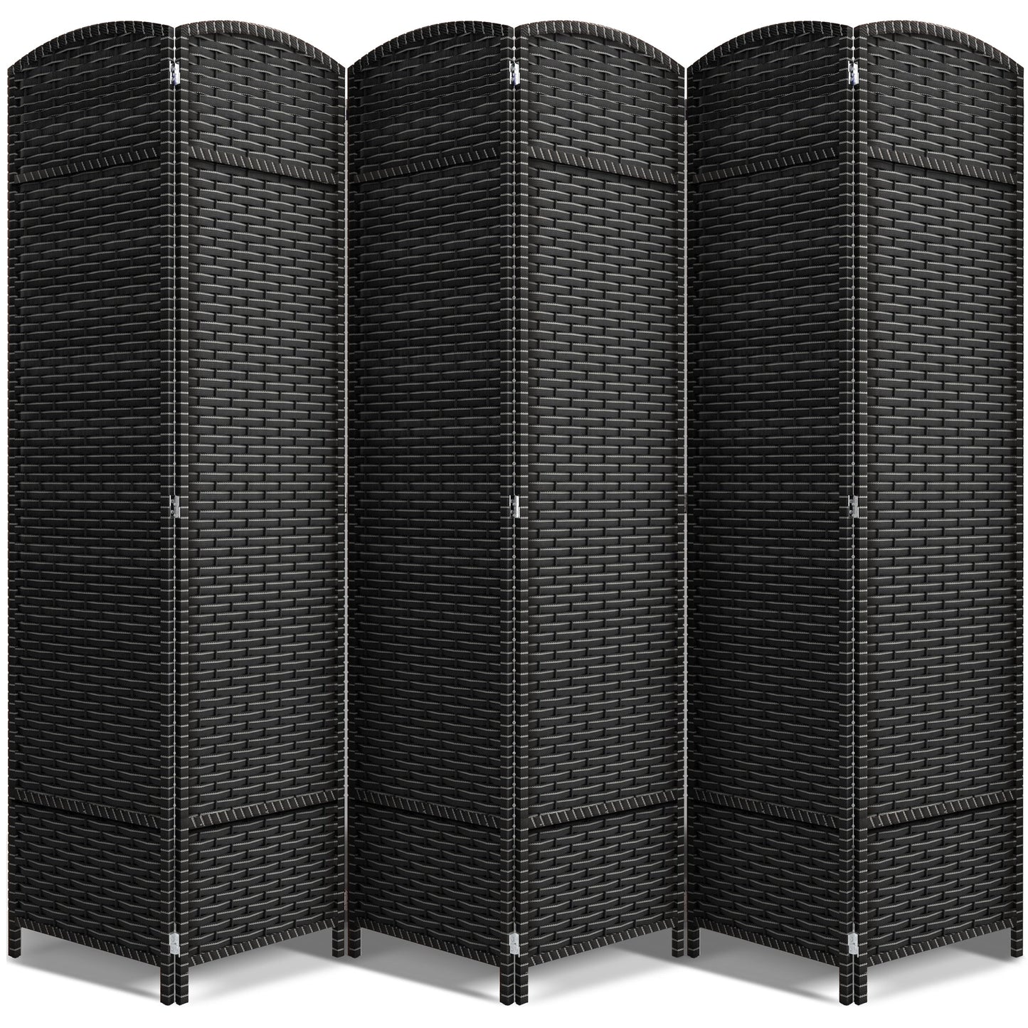 Divisorio per ambienti Sorbus a 6 pannelli, divisorio per la privacy alto, divisorio a parete pieghevole extra largo con doppia cerniera, intrecciato a mano - 6 piedi