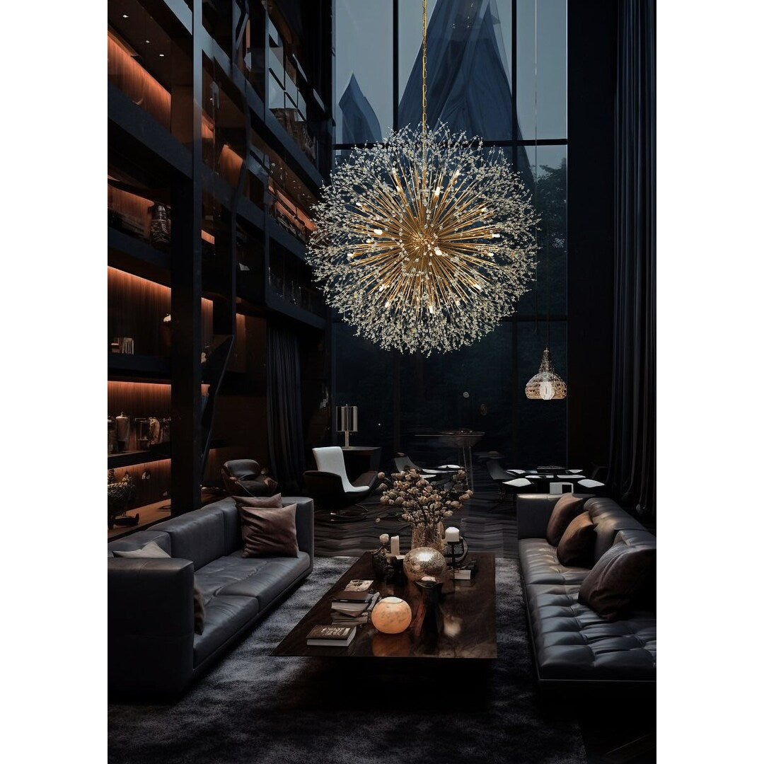 Lampadario Starburst da 47 pollici di larghezza, lampadario in cristallo