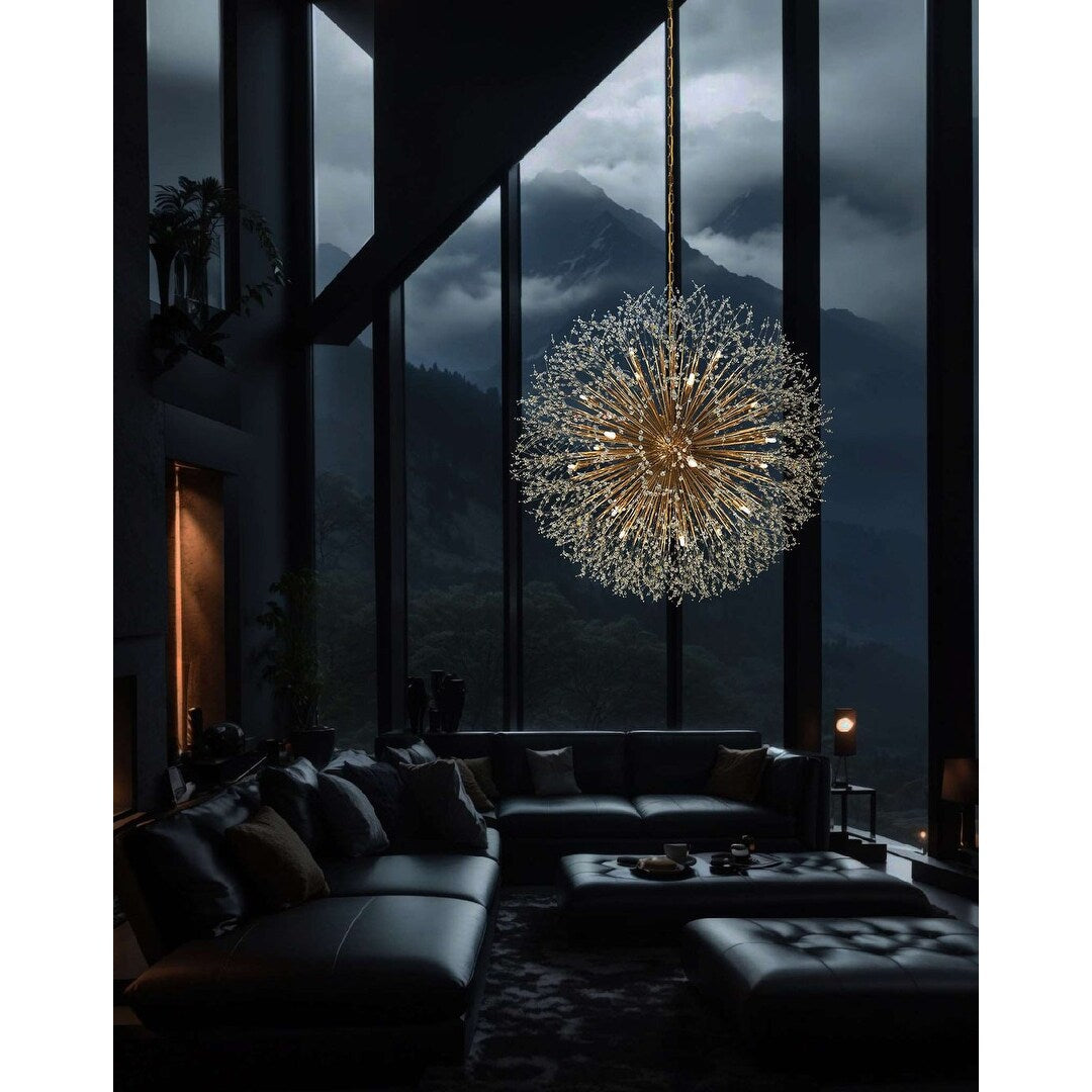 Lampadario Starburst da 47 pollici di larghezza, lampadario in cristallo