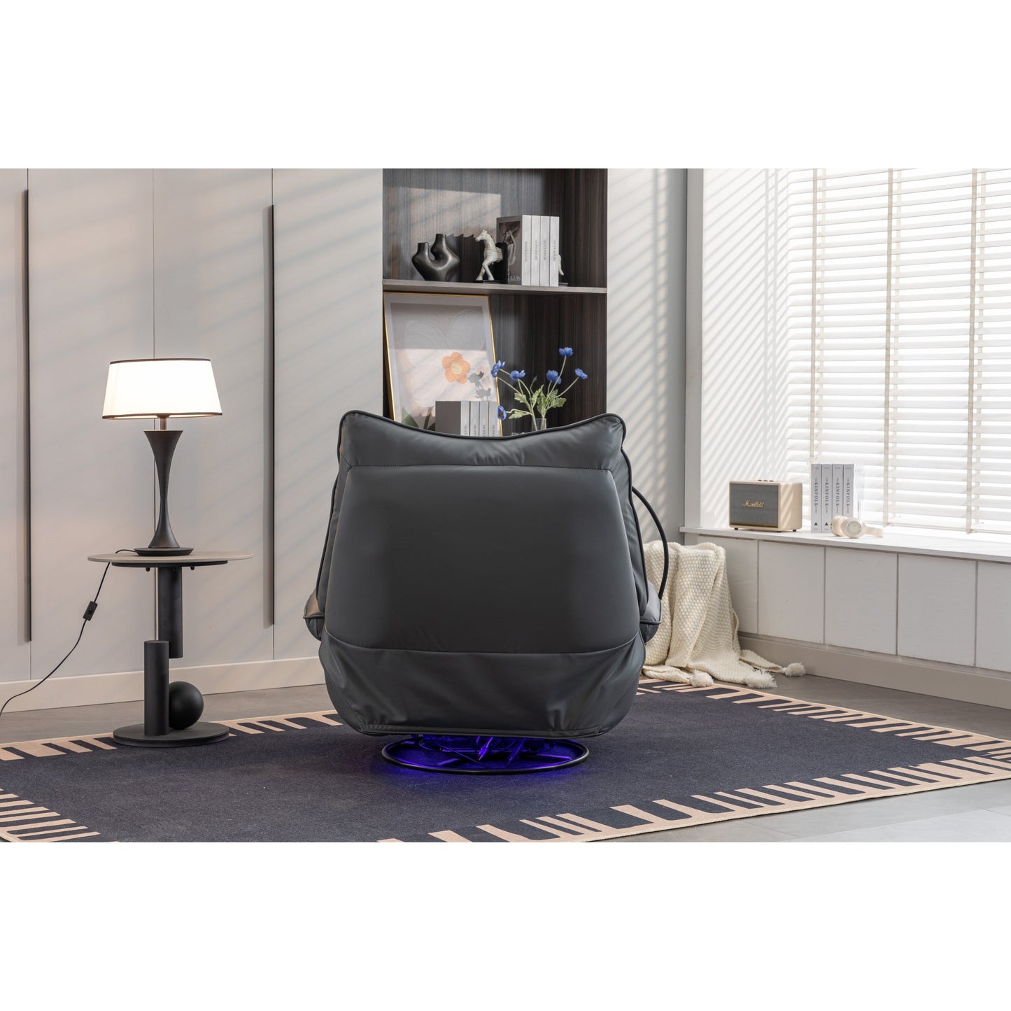 Poltrona reclinabile elettrica girevole con altoparlanti Bluetooth, supporto per telefono, porte di ricarica USB e Type-C, vano portaoggetti nascosto nel bracciolo