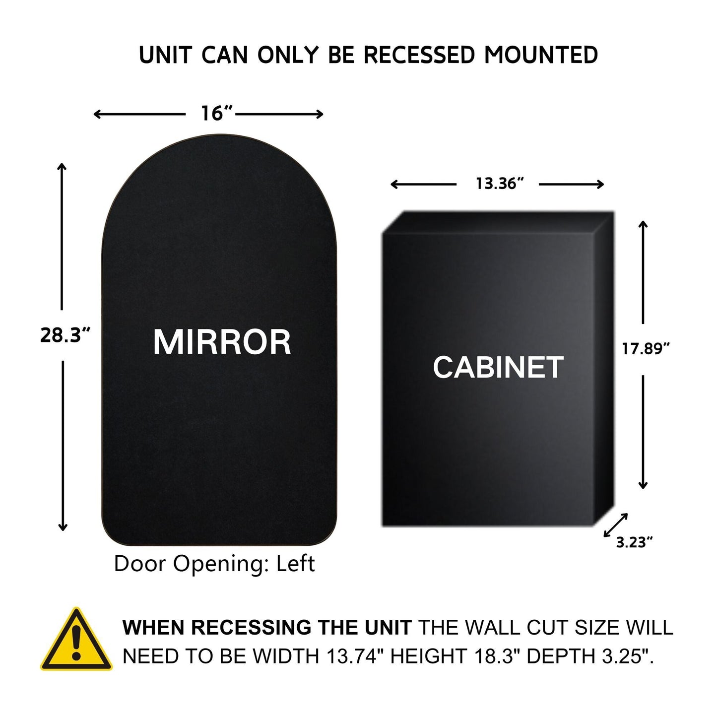 Mobiletto porta medicinali con cornice incassata TEHOME Aristes, specchio e ripiani regolabili