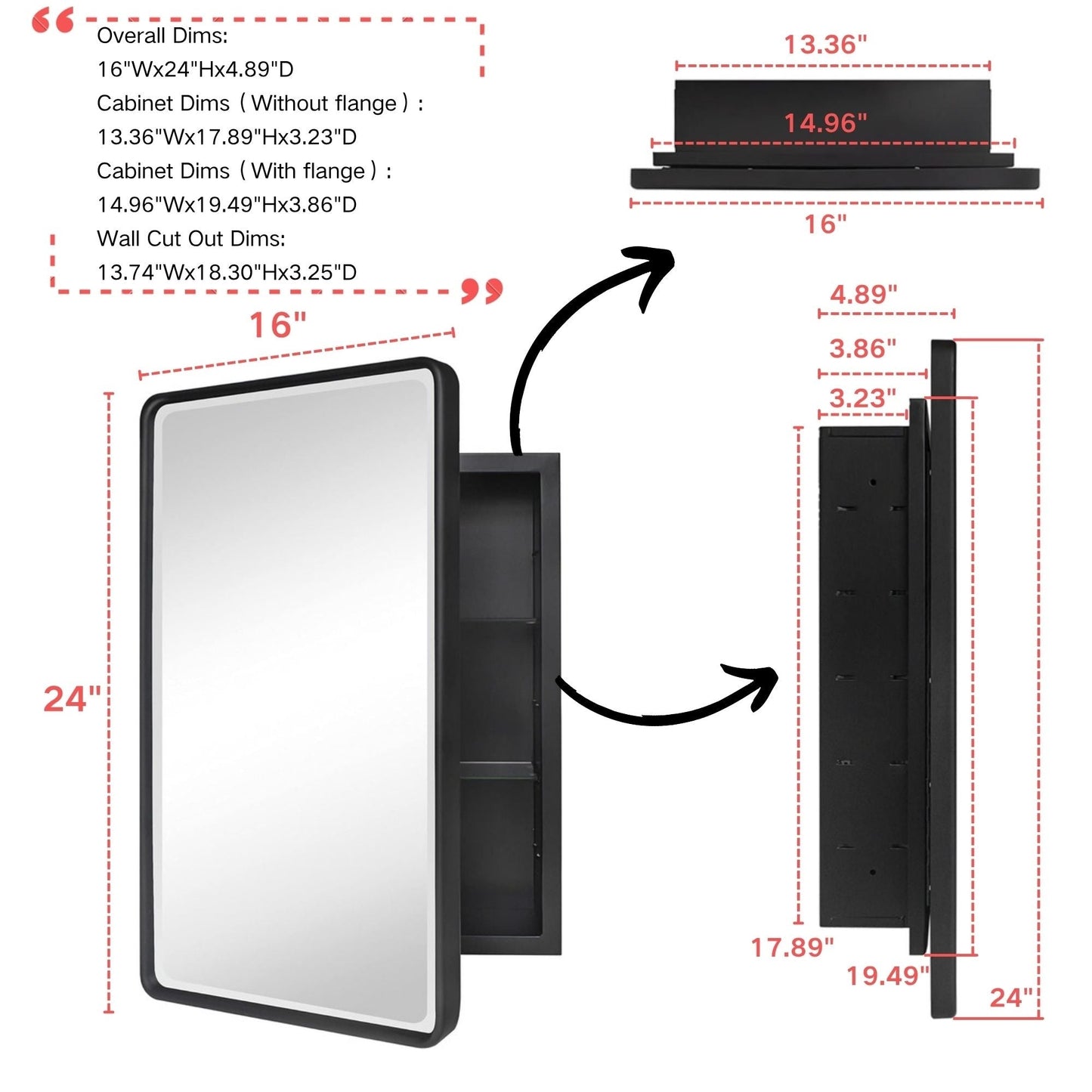 Armadietti per medicinali da bagno in metallo da incasso TEHOME Farmhouse con specchio