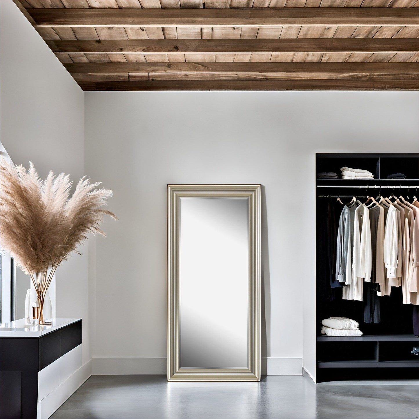 Specchio alto, specchio a figura intera, specchio di grandi dimensioni, cornice liscia in finto legno, specchio rettangolare da parete