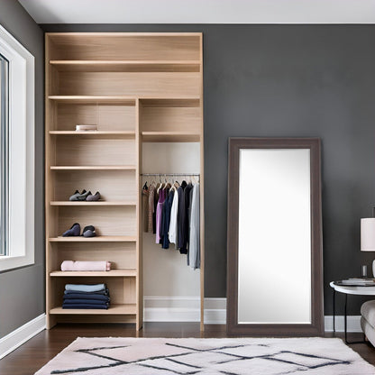 Specchio alto, specchio a figura intera, specchio di grandi dimensioni, cornice liscia in finto legno, specchio rettangolare da parete