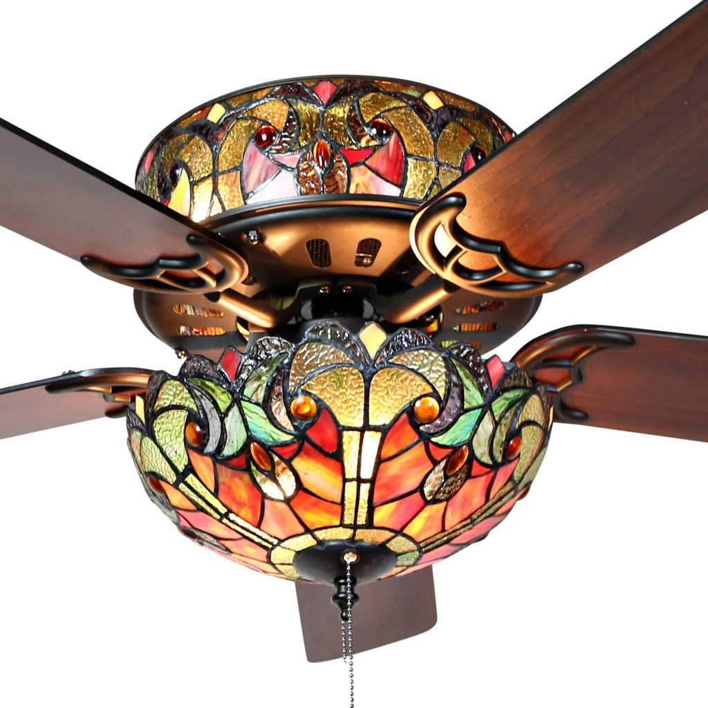Ventilatore da soffitto Halston in vetro colorato in stile Tiffany - Spice - 52L x 52W x 19H - 52L x 52W x 19H
