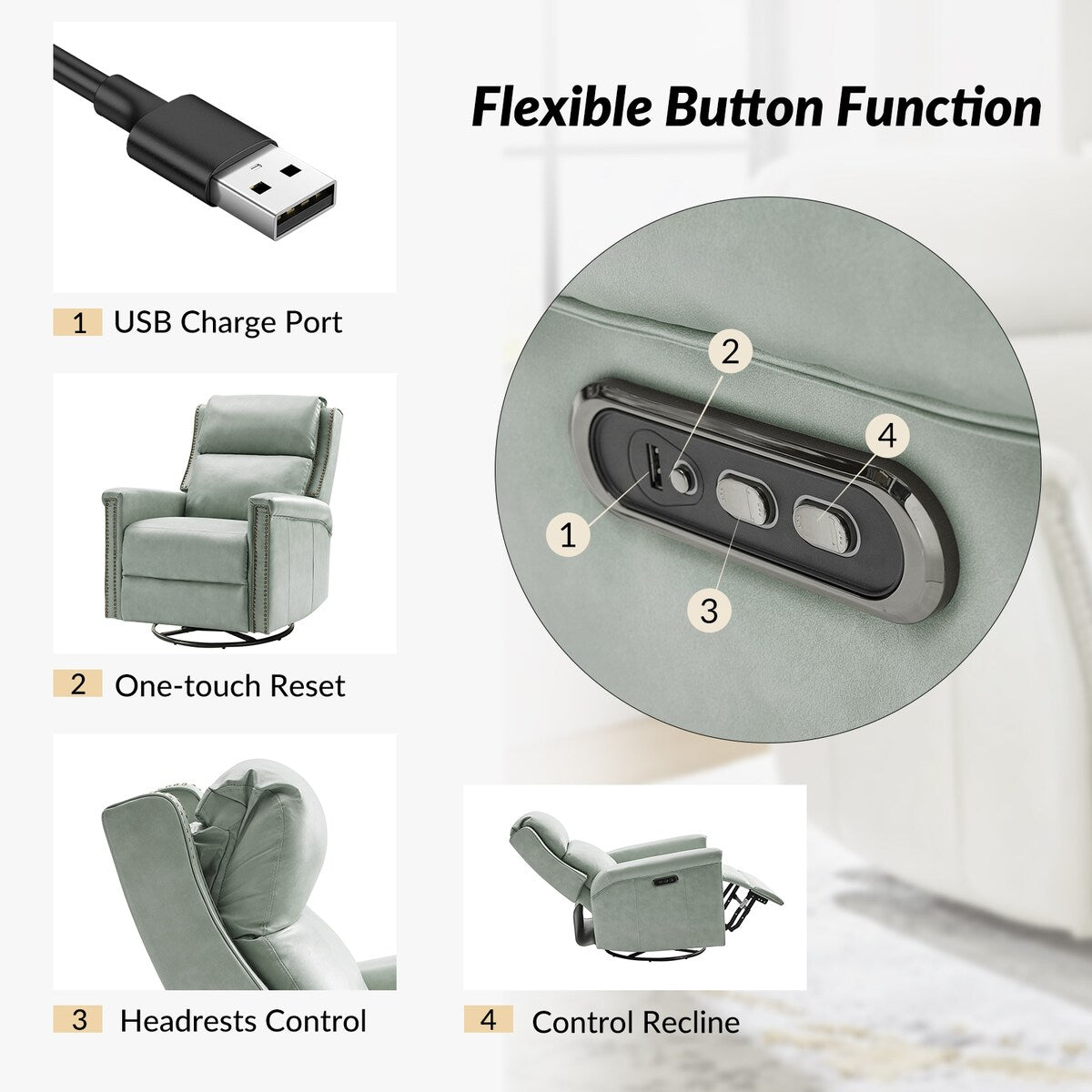 Set di 2 poltrone reclinabili elettriche girevoli e a dondolo tradizionali Tobias di HULALA HOME