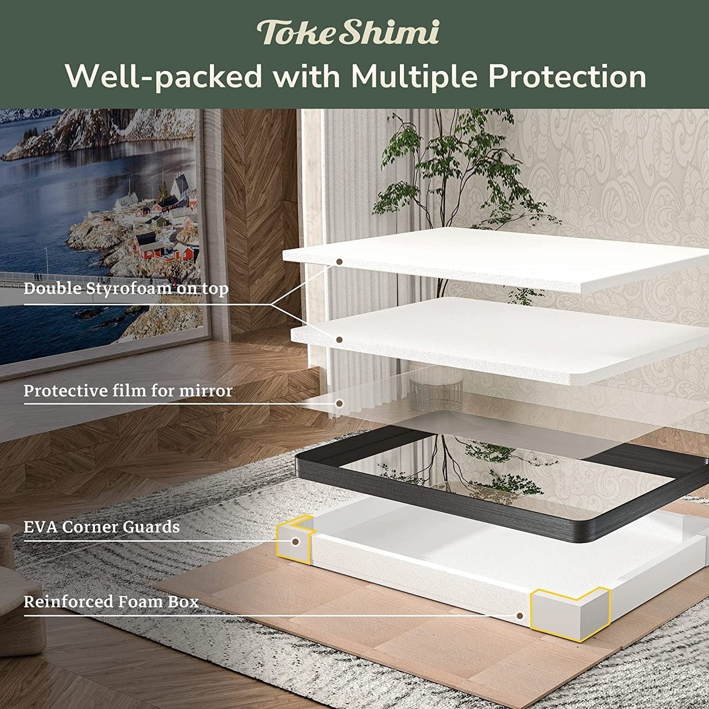 Specchio da parete per bagno moderno con struttura in metallo TokeShimi