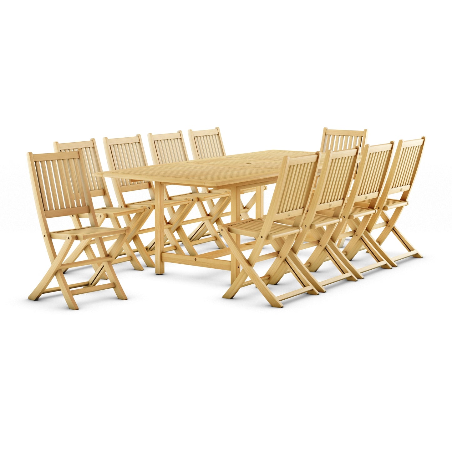 Set da pranzo per esterni Amazonia da 11 pezzi in legno di teak certificato FSC - 10 posti a sedere - 11 pezzi