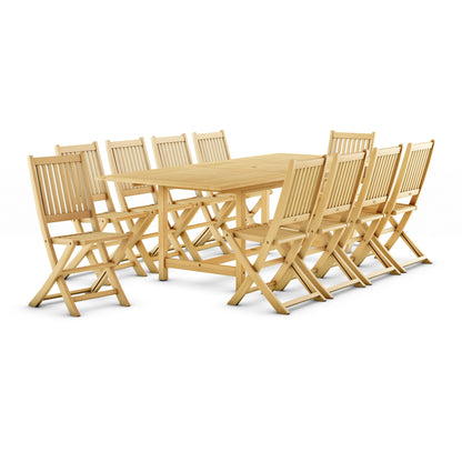 Set da pranzo per esterni Amazonia da 11 pezzi in legno di teak certificato FSC - 10 posti a sedere - 11 pezzi