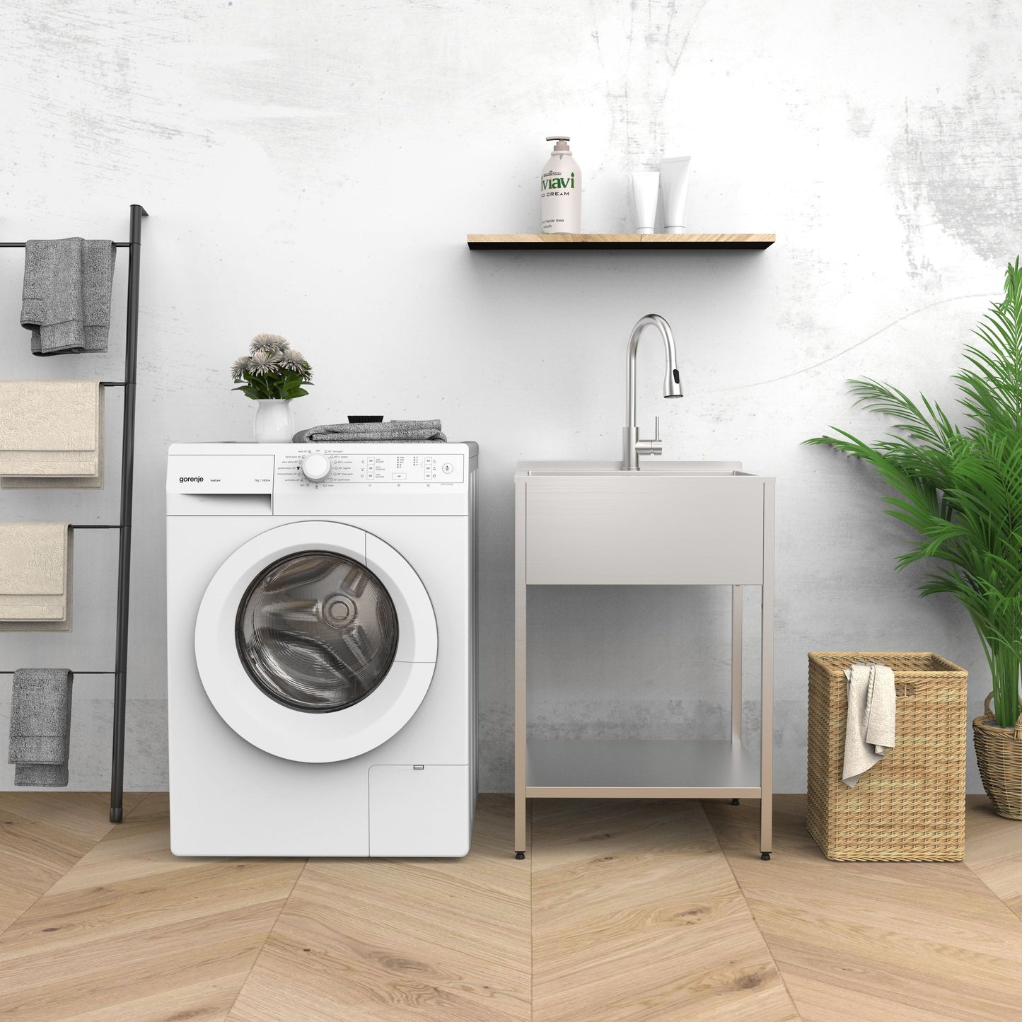 Lavandino e mobiletto per lavanderia in acciaio inossidabile Transolid EWS-2422S 24 pollici L x 22 pollici P x 35 pollici A - 24 pollici x 22 pollici