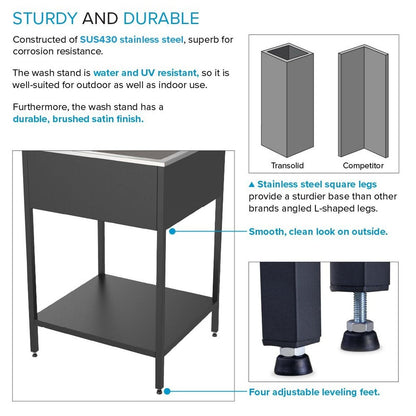 Lavandino e mobiletto per lavanderia in acciaio inossidabile Transolid EWS-2422S 24 pollici L x 22 pollici P x 35 pollici A - 24 pollici x 22 pollici