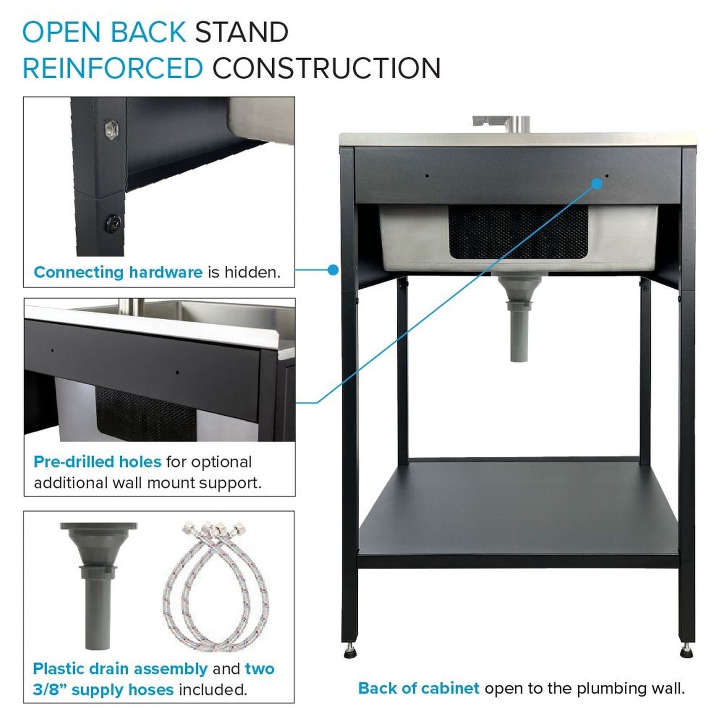 Lavandino e mobiletto per lavanderia in acciaio inossidabile Transolid EWS-2422S 24 pollici L x 22 pollici P x 35 pollici A - 24 pollici x 22 pollici