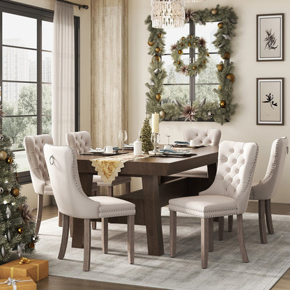 Sedia da pranzo imbottita in velluto trapuntato con gambe in legno massello, set da 6