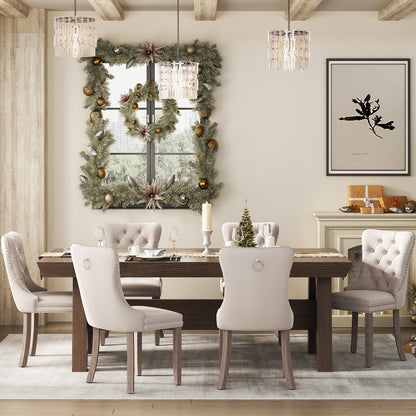 Sedia da pranzo imbottita in velluto trapuntato con gambe in legno massello, set da 6