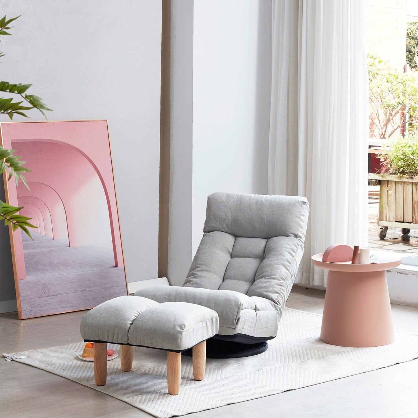 Poltrona reclinabile imbottita senza braccioli con poggiatesta regolabile e poggiapiedi