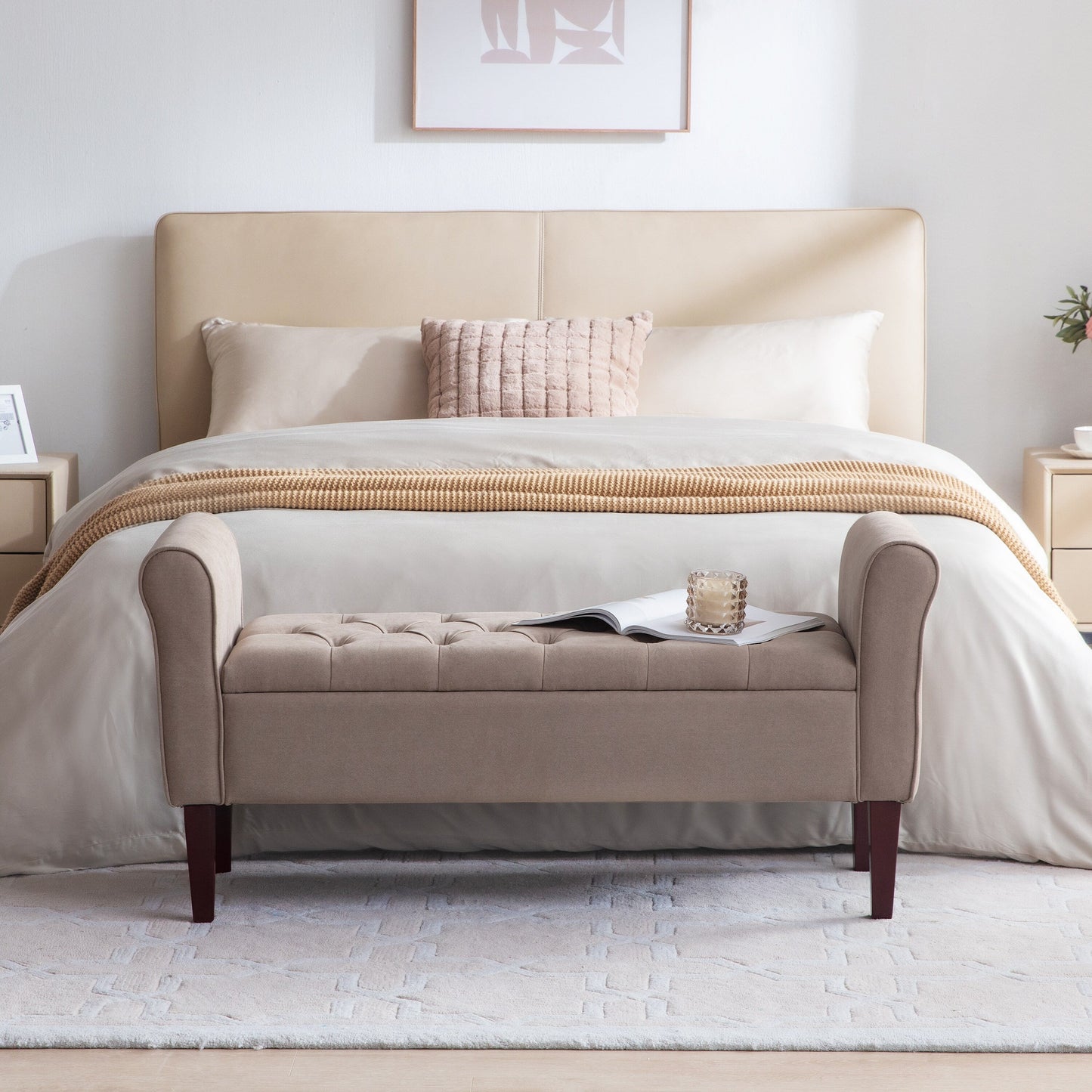 Panca contenitore imbottita, panca con braccioli, panca d'ingresso con piano ribaltabile trapuntato, 50,4 pollici