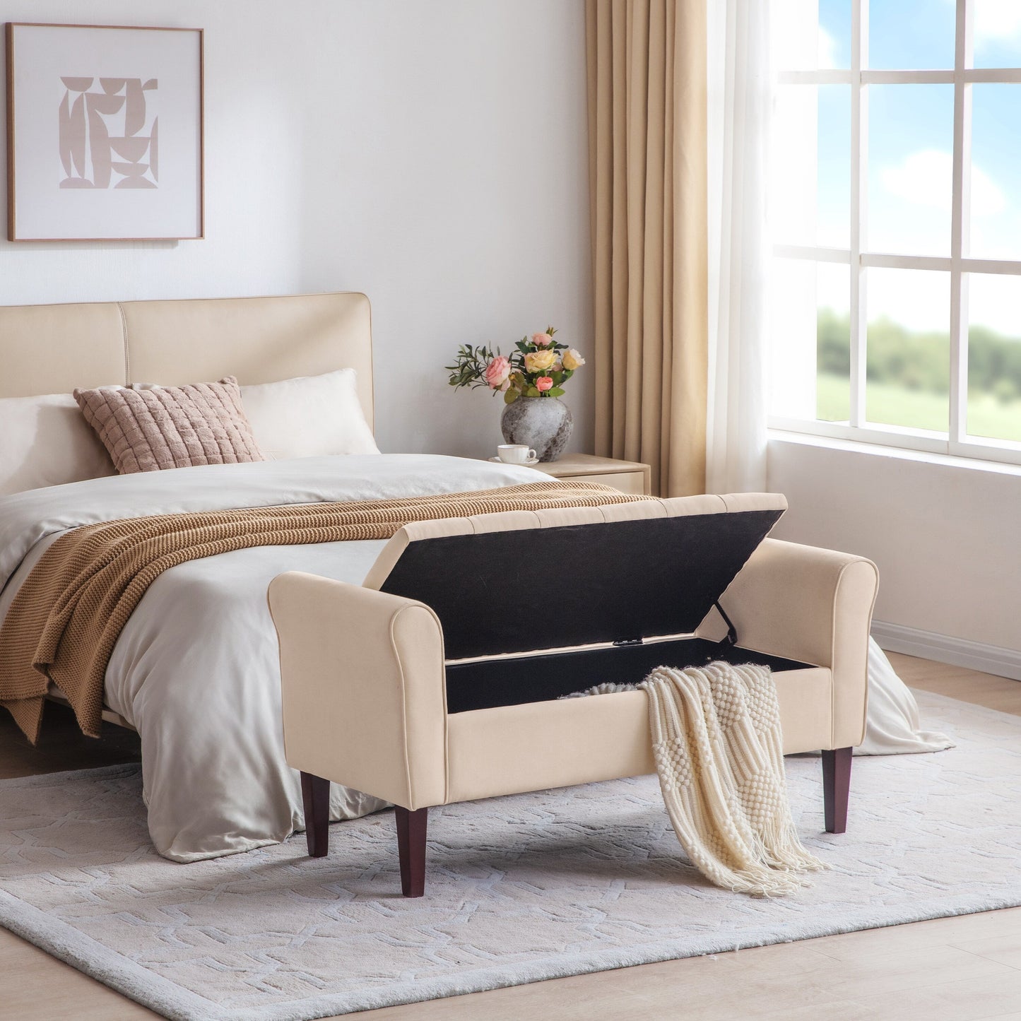 Panca contenitore imbottita, panca con braccioli, panca d'ingresso con piano ribaltabile trapuntato, 50,4 pollici