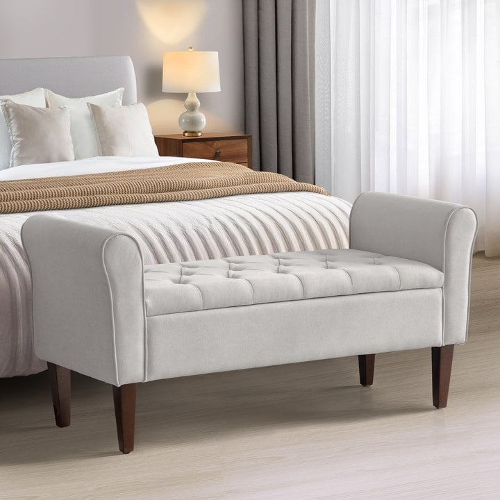 Panca contenitore imbottita, panca con braccioli, panca d'ingresso con piano ribaltabile trapuntato, 50,4 pollici