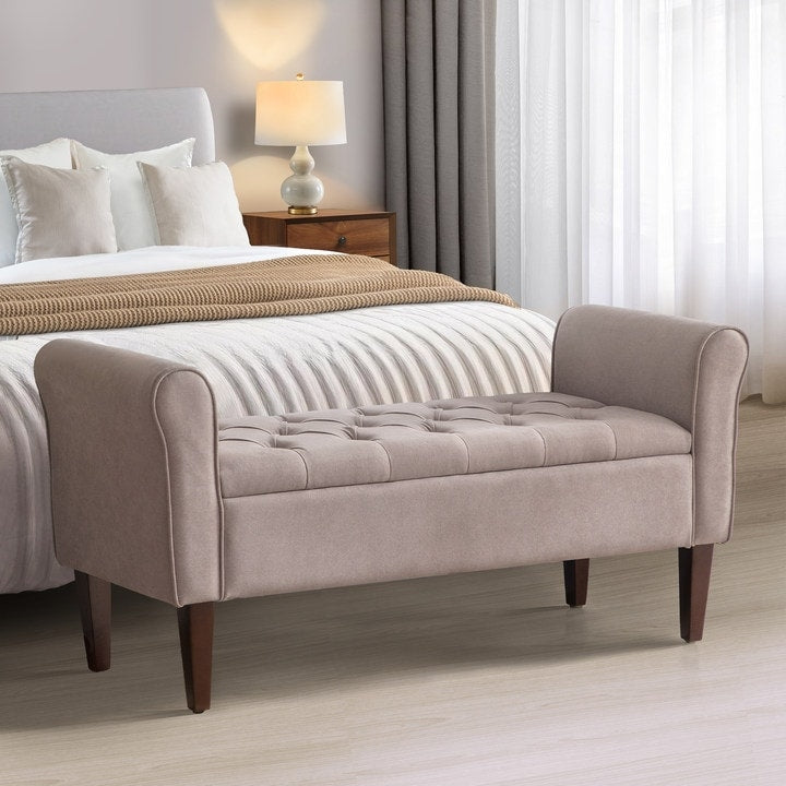 Panca contenitore imbottita, panca con braccioli, panca d'ingresso con piano ribaltabile trapuntato, 50,4 pollici