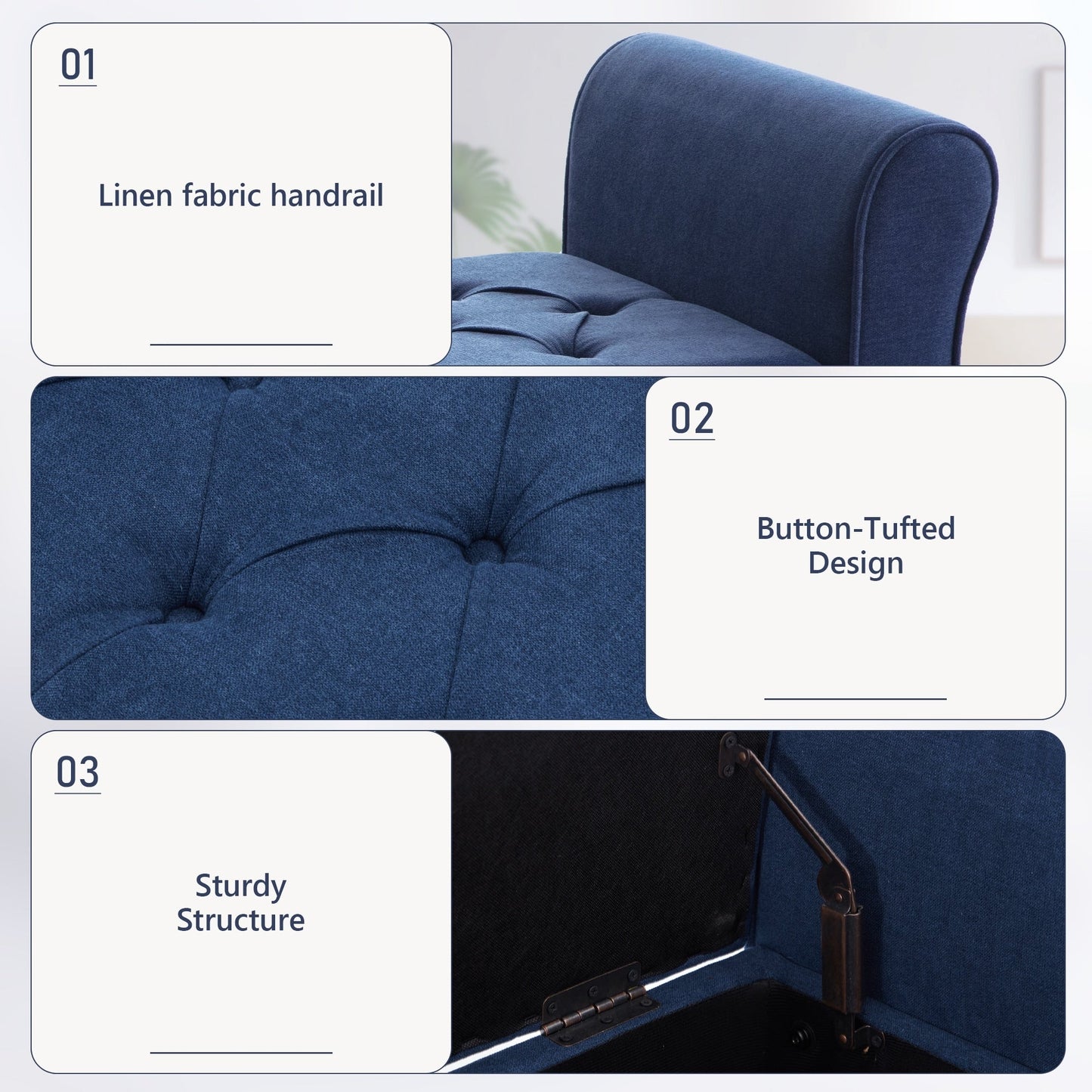 Panca contenitore imbottita, panca con braccioli, panca d'ingresso con piano ribaltabile trapuntato, 50,4 pollici